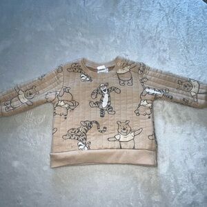 Tan Winnie the Pooh Crew Neck Sweatshirt with Embroidered Neckline
